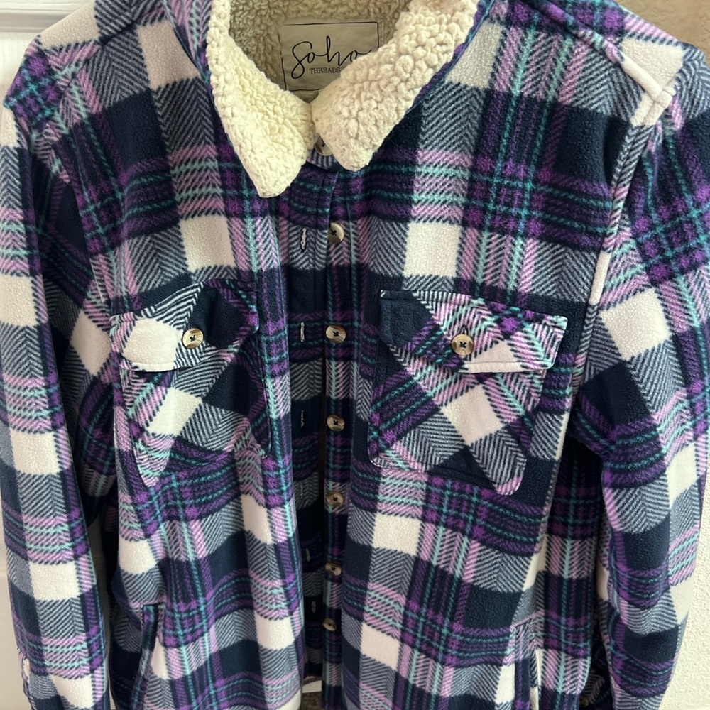 Soleil Vintage Women's Plaid Jacket - Purple and Black